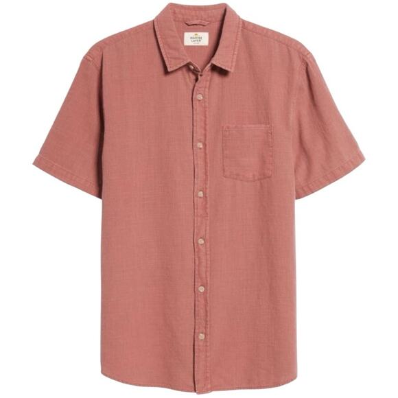 Marine Layer Men'sSelvage Short Sleeve Button Up Dusty Red  Button Down Small - Picture 6 of 6